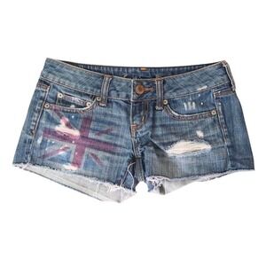 american eagle union jack distressed denim shorts size 0
